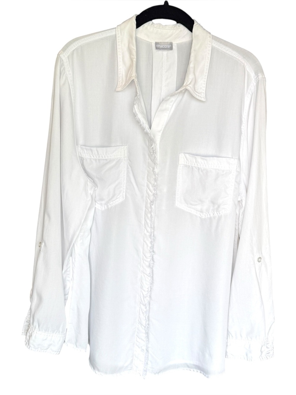 Size XL Chico's White Collared Lightweight Flowy Button Down Blouse
